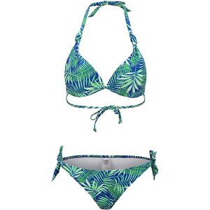 SSLR Womens LARGE Royal Blue/Green Palm Print Halter Tie Waist BIKINI Swimsuit